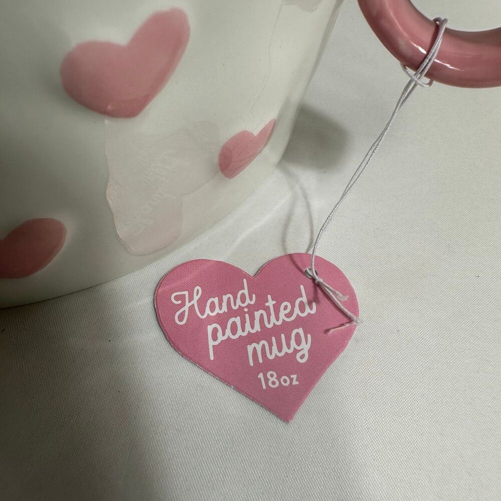 Heart Shape Pink/ White Ceramic Coffee Tea Mug, Painted by Hand 18OZ - Lot of 2 - Picture 11 of 12